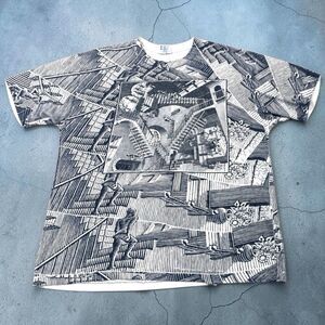 Vintage 80s MC Escher Stairs AOP Graphic Art Tee Single Stitch T-shirt Mens XL
